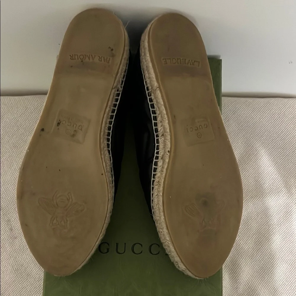 Gucci Black Quilted Espadrilles with Gold Double G Accent
